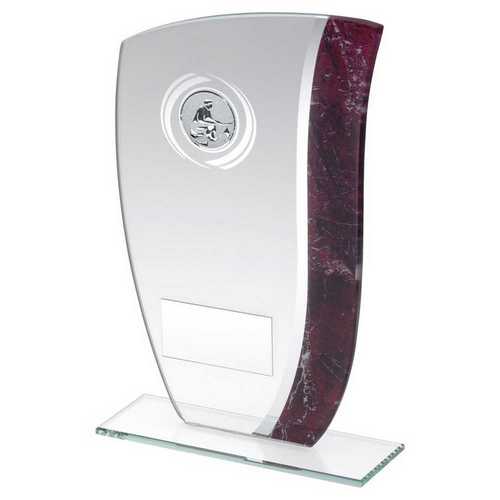 JADE GLASS CLARET/SILVER MARBLE DETAIL WITH ANGLING INSERT AND PLATE