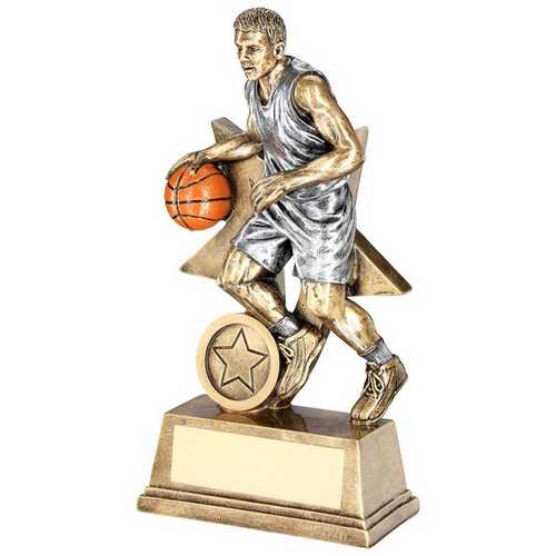 BRZ/PEW/ORANGE MALE BASKETBALL FIGURE WITH STAR BACK WITH PLATE (1in CEN)