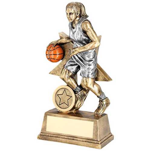 BRZ/PEW/ORANGE FEMALE BASKETBALL FIGURE WITH STAR BACK WITH PLATE (1in CEN)