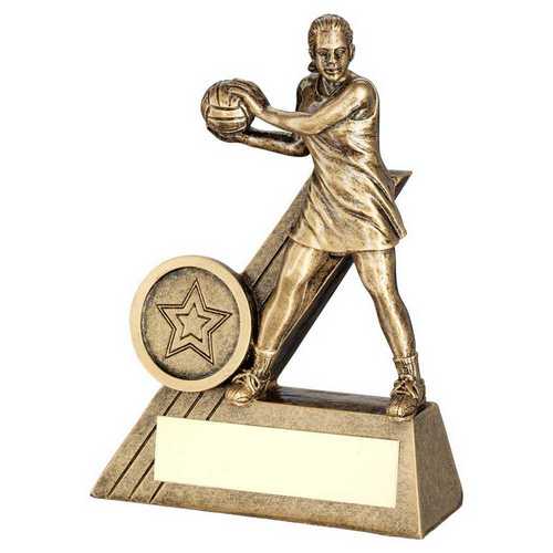 BRZ/GOLD FEMALE NETBALL MINI FIGURE WITH PLATE (1in CENTRE)