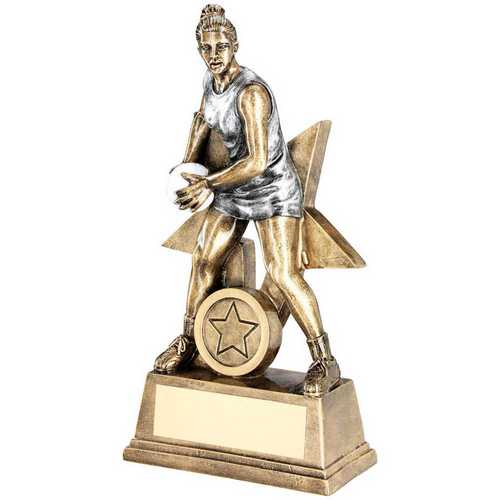 BRZ/PEW/WHITE FEMALE NETBALL FIGURE WITH STAR BACK WITH PLATE (1in CEN)