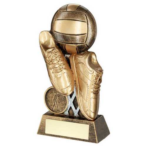 BRZ/GOLD FLATBACK NETBALL TRAINERS AND BALL WITH PLATE (1in CENTRE)