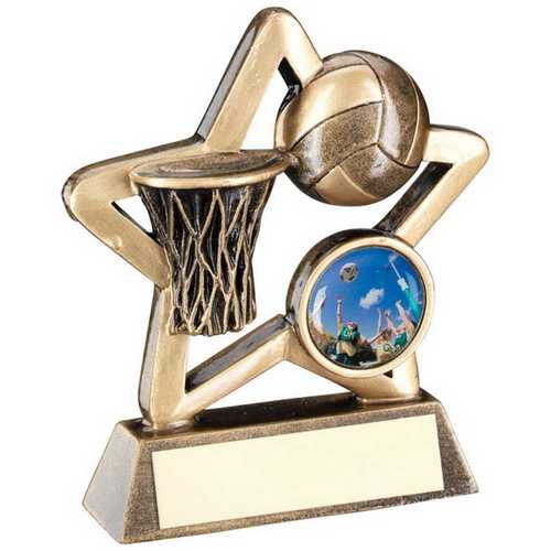 BRZ/GOLD NETBALL MINI STAR WITH PLATE (1in CENTRE)