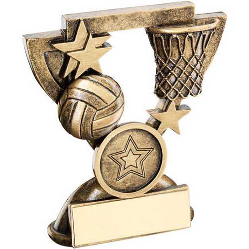 BRZ/GOLD NETBALL MINI CUP WITH PLATE (1in CENTRE)
