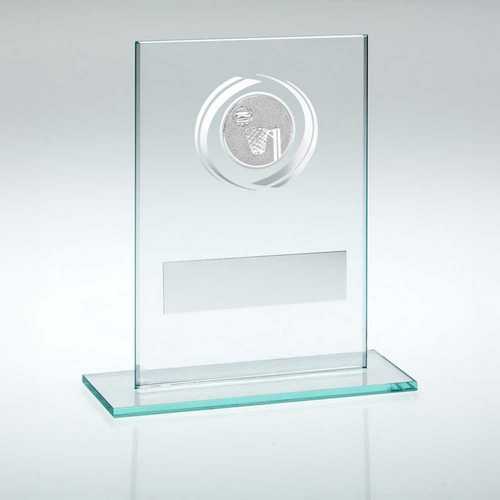 JADE/SILVER GLASS WITH NETBALL INSERT AND PLATE