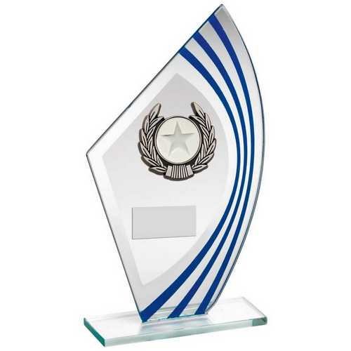 JADE/BLUE/SILVER SAIL GLASS WITH SILV/BLK WREATH TRIM TROPHY (1in CEN)