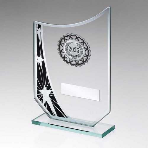 JADE/BLK/SILV GLASS STAR PLAQUE WITH SILV/BLK TRIM TROPHY - (1in CEN)