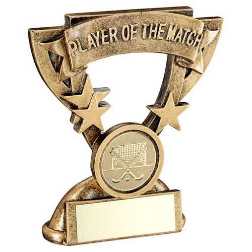 BRZ/GOLD PLAYER OF THE MATCH MINI CUP WITH HOCKEY INSERT AND PLATE - 3.75in