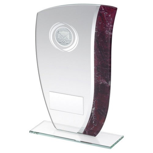 JADE GLASS WITH CLARET/SILVER MARBLE DETAIL AND HOCKEY INSERT WITH PLATE