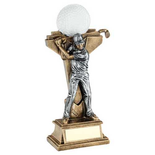 BRZ/PEW MALE GOLF FIGURE WITH BALL ON BACKDROP WITH PLATE