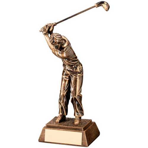 BRZ/GOLD RESIN MALE 'BACK SWING' GOLF WITH PLATE