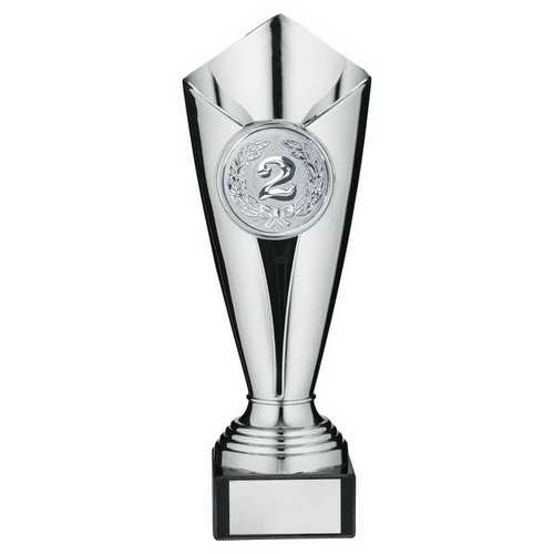 PLASTIC TULIP TROPHY CUP WITH PLATE (2in CENTRE) GOLD - 9.25in