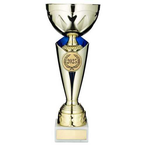 GOLD/BLUE TROPHY CUP WITH PLATE (2in CENTRE)