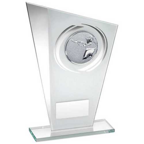 WHITE/SILVER PRINTED GLASS PLAQUE WITH SHOOTING INSERT AND PLATE