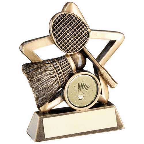 BRZ/GOLD BADMINTON MINI STAR WITH PLATE (1in CENTRE)