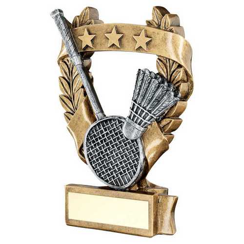 BRZ/PEW/GOLD BADMINTON 3 STAR WREATH AWARD WITH PLATE