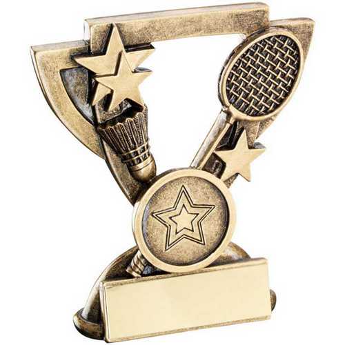BRZ/GOLD BADMINTON MINI CUP WITH PLATE (1in CENTRE)