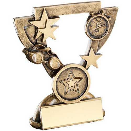 BRZ/GOLD SWIMMING MINI CUP WITH PLATE (1in CENTRE)