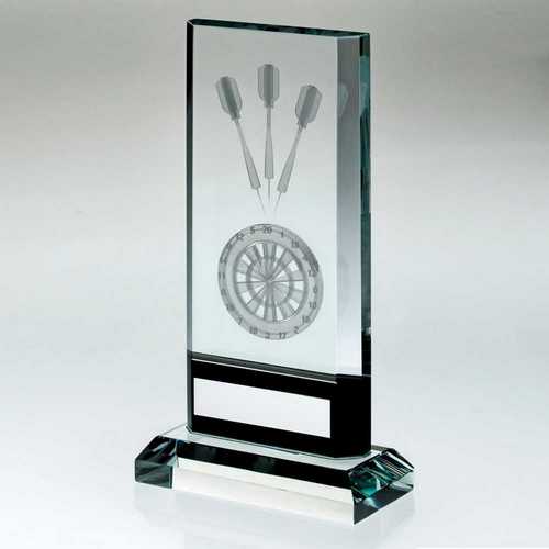 CLEAR/BLACK GLASS WITH LASERED DARTS IMAGE AND PLATE (15mm THICK)