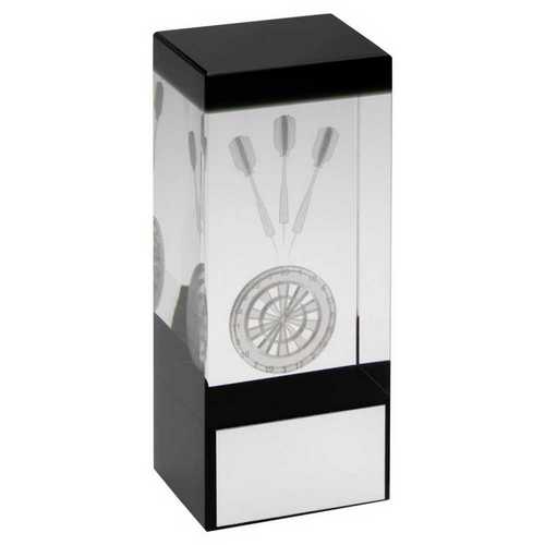CLEAR/BLACK GLASS BLOCK WITH LASERED DARTS IMAGE WITH PLATE