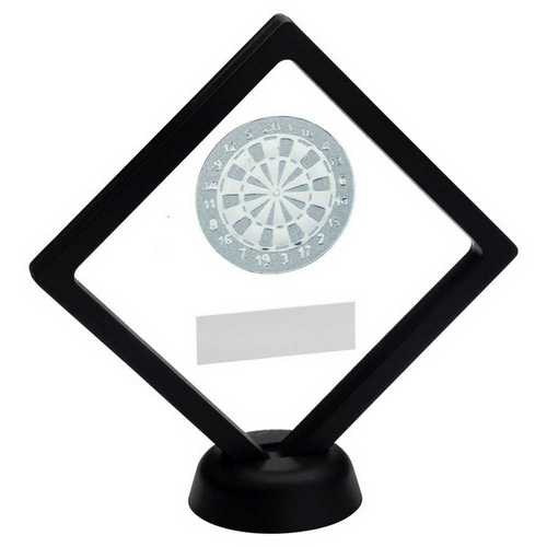 BLACK/CLEAR PLASTIC BOX WITH DARTS INSERT TROPHY GOLD - 6in