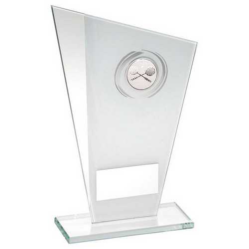 WHITE/SILVER PRINTED GLASS PLAQUE WITH SQUASH INSERT WITH PLATE