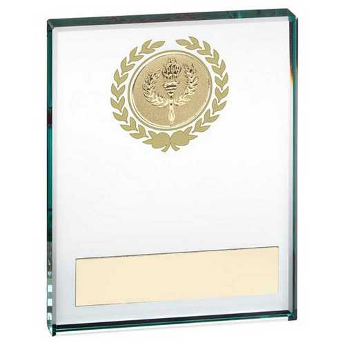 JADE GLASS BLOCK WITH GOLD WREATH 12mm THICK WITH PLATE (1in CENTRE)