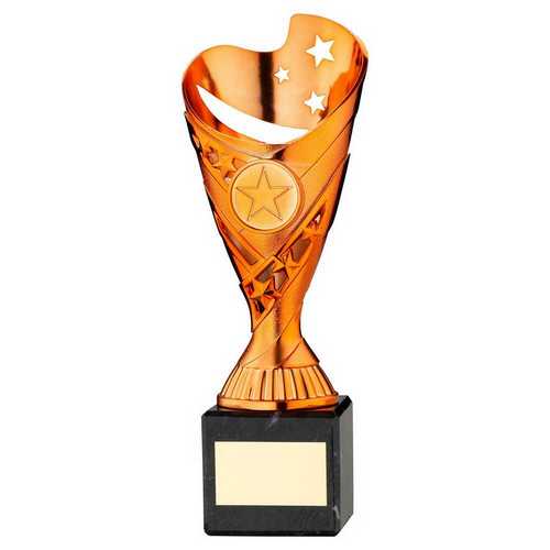 COPPER PLASTIC 'SABRE' CUP ON BLACK MARBLE ASSEMBLED TROPHY (1" CEN)