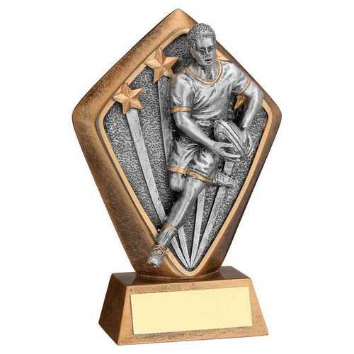 BRZ/GOLD DIAMOND HOLDER WITH 'MALE RUGBY' DISC AND PLATE - 5.25in