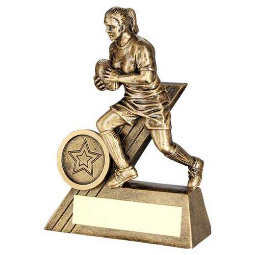 BRZ/GOLD FEMALE RUGBY MINI FIGURE WITH PLATE (1in CENTRE)
