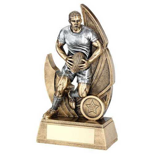 BRZ/PEW MALE RUGBY FIGURE ON BACKDROP WITH PLATE (1in CENTRE)