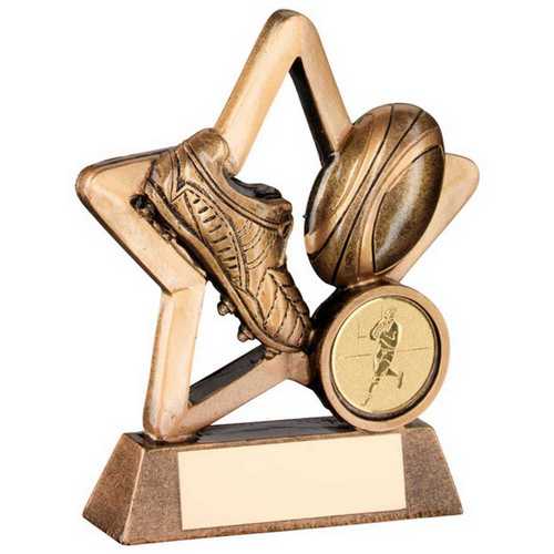 BRZ/GOLD RESIN RUGBY MINI STAR WITH PLATE (1in CENTRE)