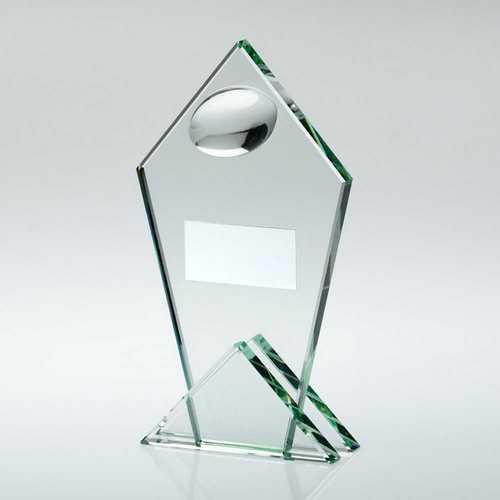 JADE GLASS POINTED PLAQUE WITH HALF RUGBY BALL AND PLATE