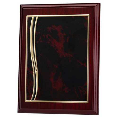 ROSEWOOD PLAQUE WITH RED/GOLD ALUMINIUM FRONT - 7 x 9in
