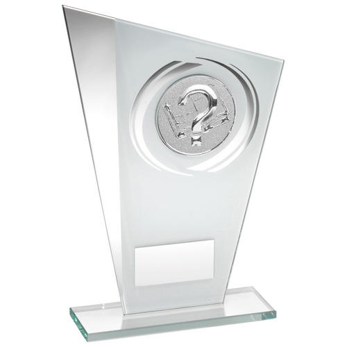 WHITE/SILVER PRINTED GLASS PLAQUE WITH QUIZ INSERT WITH PLATE