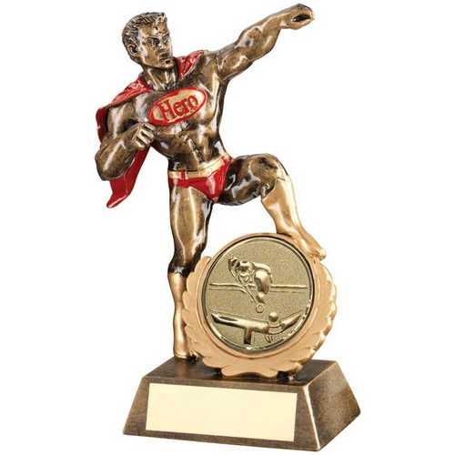 BRZ/GOLD/RED RESIN GENERIC 'HERO' AWARD WITH POOL/SNOOKER INSERT & PLATE - 7.25"