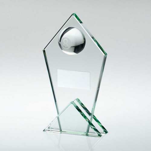 JADE GLASS POINTED PLAQUE WITH HALF POOL BALL AND PLATE
