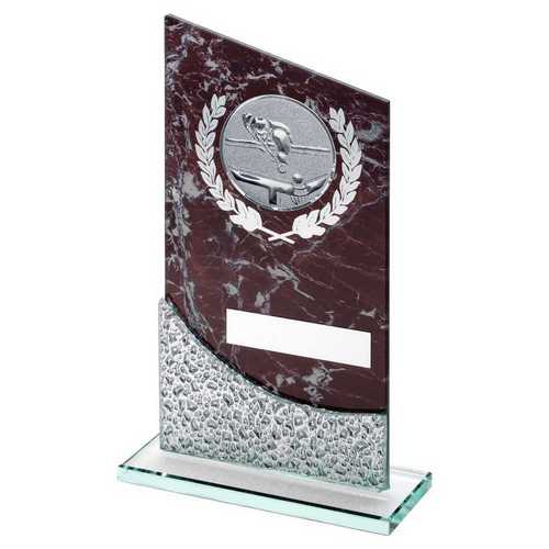BROWN MARBLE PRINTED GLASS PLAQUE WITH POOL/SNOOKER INSERT AND PLATE