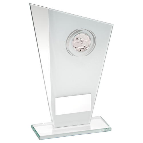 WHITE/SILVER PRINTED GLASS PLAQUE WITH POOL/SNOOKER INSERT WITH PLATE