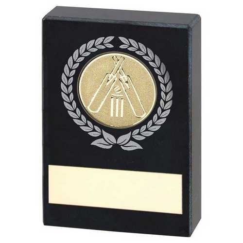 BLACK MARBLE WITH SILVER/GOLD WREATH, CRICKET INSERT AND PLATE