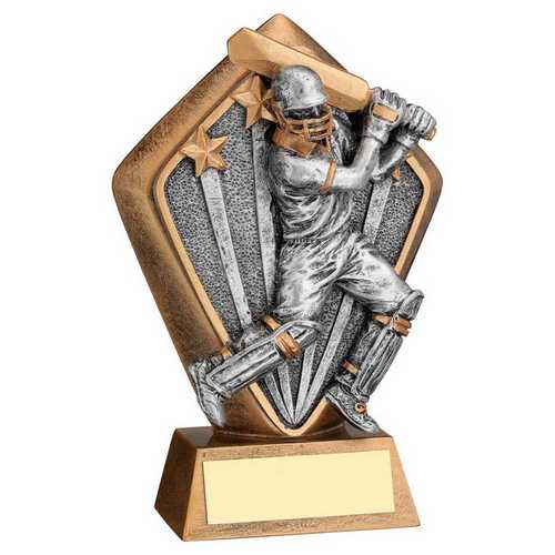 BRZ/GOLD DIAMOND HOLDER WITH 'CRICKET BATSMAN' DISC WITH PLATE - 5.25in