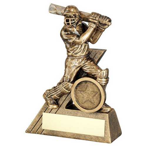 BRZ/GOLD MINI MALE CRICKET BATSMAN FIGURE WITH PLATE (1in CENTRE)