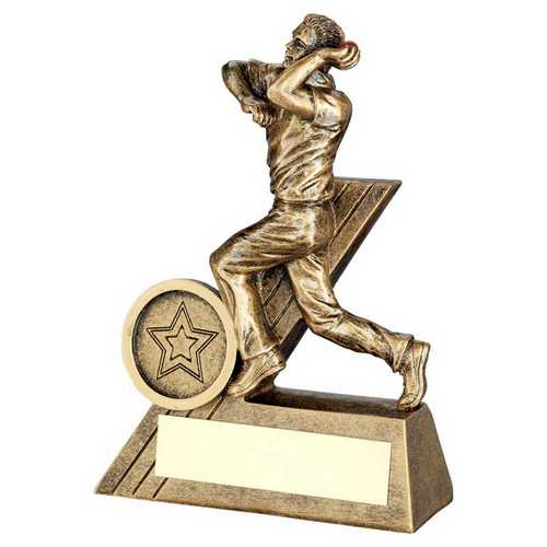 BRZ/GOLD MINI MALE CRICKET BOWLER FIGURE WITH PLATE (1in CENTRE)