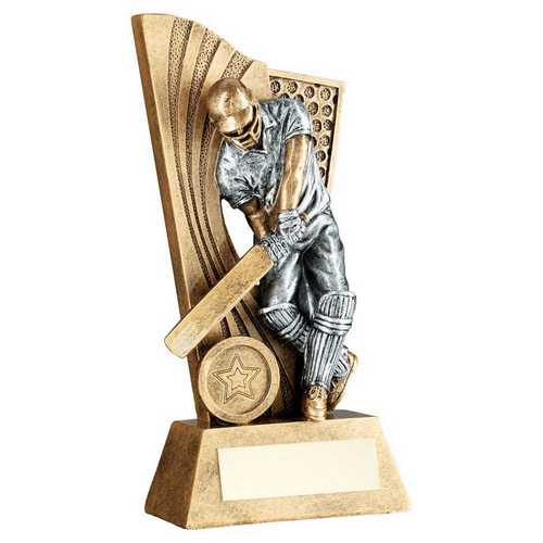 BRZ/PEW MALE CRICKET BATSMAN ON BACKDROP WITH PLATE (1in CENTRE)
