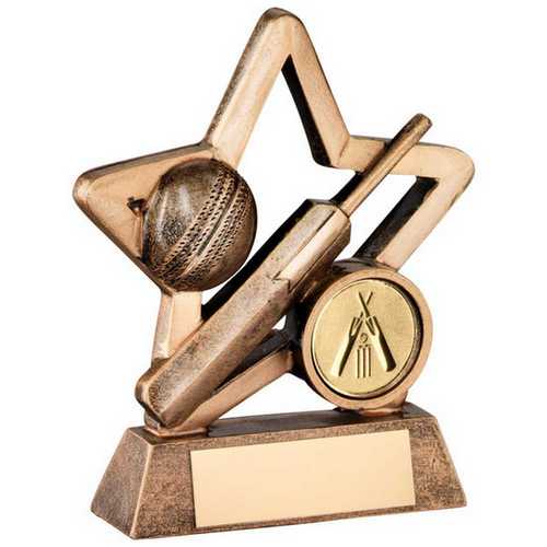 BRZ/GOLD RESIN CRICKET MINI STAR WITH PLATE (1in CENTRE)