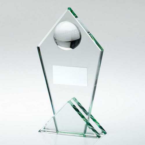 JADE GLASS POINTED PLAQUE WITH HALF CRICKET BALL AND PLATE