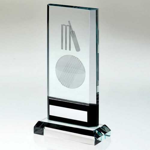CLEAR/BLACK GLASS WITH LASERED CRICKET IMAGE AND PLATE (15mm THICK)