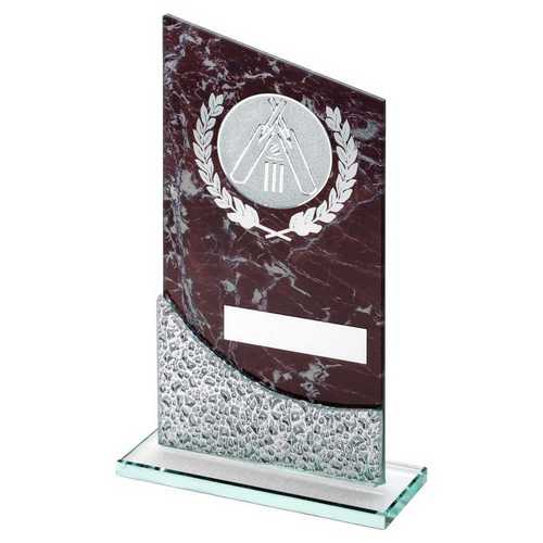 BROWN MARBLE PRINTED GLASS PLAQUE WITH CRICKET INSERT AND PLATE