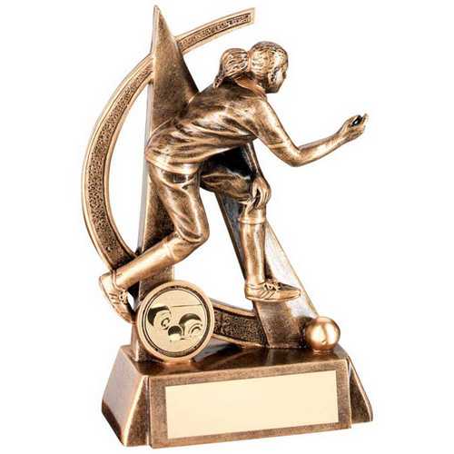 BRZ/GOLD FEMALE LAWN BOWLS GEO FIGURE WITH PLATE (1in CENTRE)