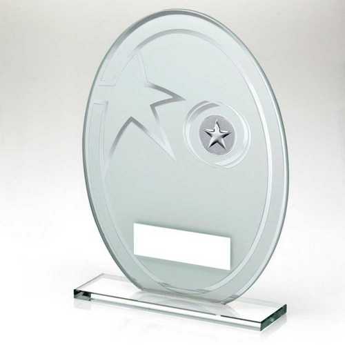 WHITE/SILVER PRINTED GLASS OVAL AND WREATH DESIGN WITH PLATE (1in CEN)
